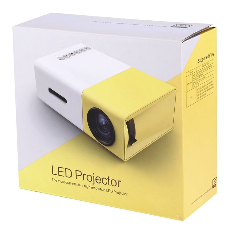 جهاز عرض LED YG-300 بقياس 0.8-2 متر، 24-60 بوصة، 400-600 لومن، مسرح منزلي عالي الدقة مع كابل تحويل فيديو 3 في 1 وجهاز تحكم عن بعد، الحجم: 12.6 × 8.6 × 4.6 سم، قابس أوروبي