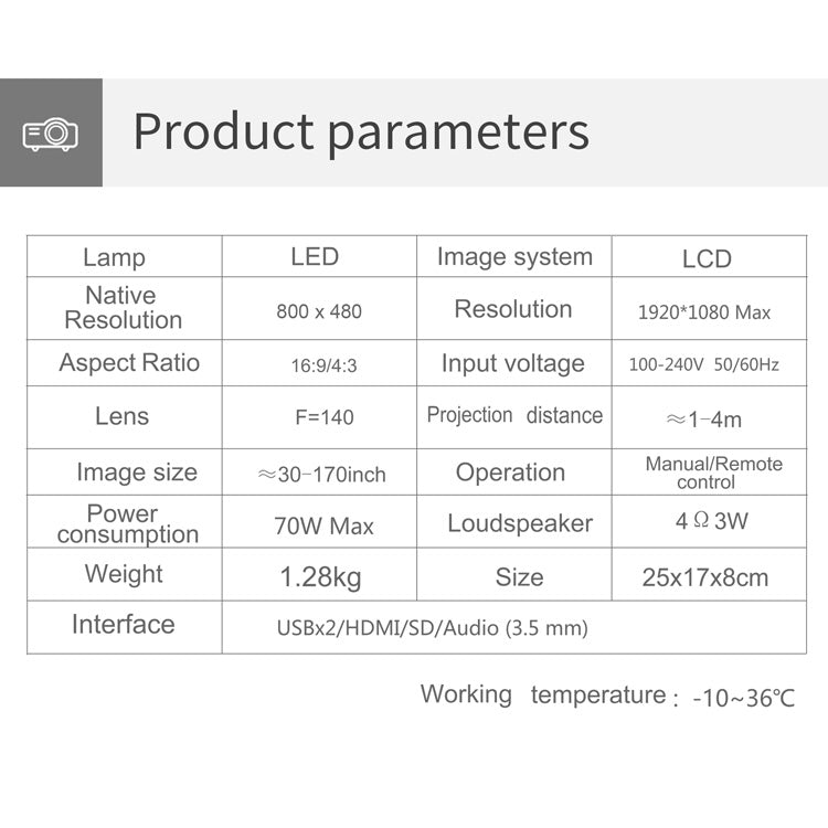 جهاز عرض ذكي T5 100 لومن ANSI بدقة 1024x600 بتقنية LED+LCD، يدعم HDMI / بطاقة SD / 2 × USB / صوت 3.5 مم، نسخة نفس الشاشة، نسخة نفس الشاشة