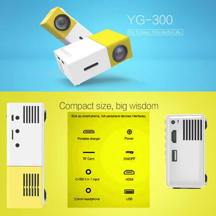 جهاز عرض مسرح منزلي صغير محمول YG300 400 لومن LED مع جهاز تحكم عن بعد، يدعم HDMI و AV و SD و USB