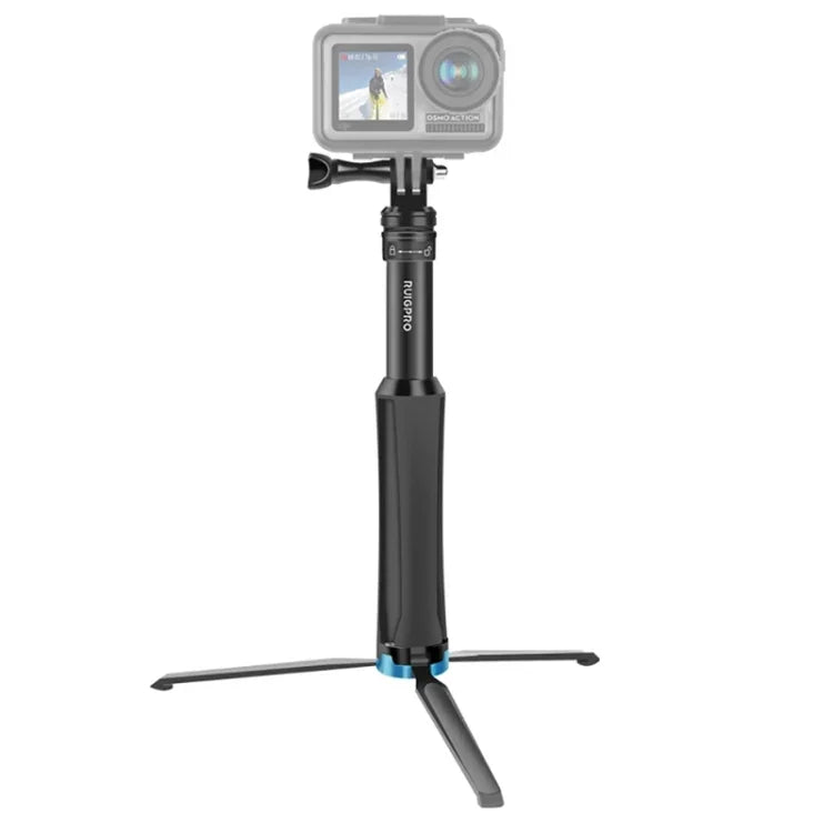 RUIGPRO حامل ثلاثي القوائم يدوي قطعة واحدة عصا سيلفي تلسكوبية لمثبت أحادي لـ GoPro، Insta360، DJI وكاميرات الحركة الأخرى، أسود