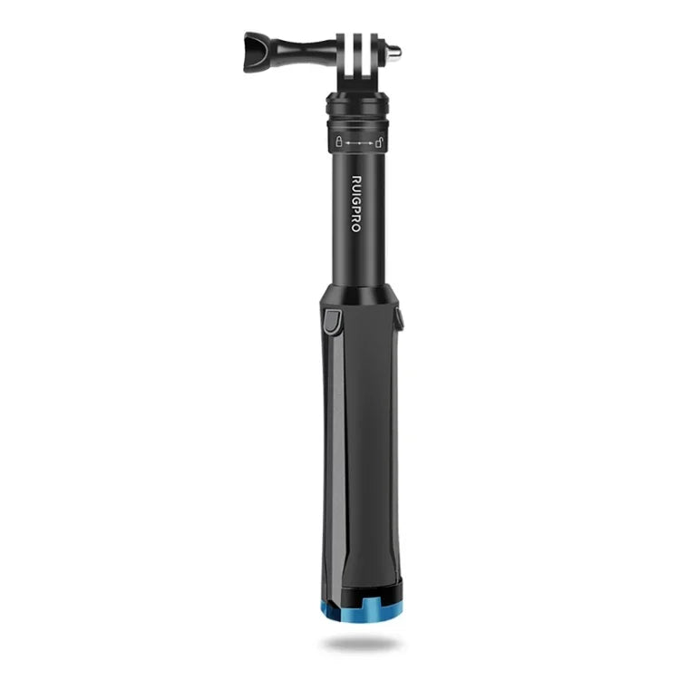 RUIGPRO حامل ثلاثي القوائم يدوي قطعة واحدة عصا سيلفي تلسكوبية لمثبت أحادي لـ GoPro، Insta360، DJI وكاميرات الحركة الأخرى، أسود