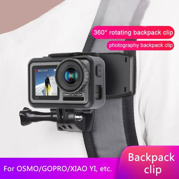 RUIGPRO مشبك تثبيت دوار بزاوية 360 درجة لحقيبة الظهر مع مسمار لـ GoPro، Insta360، DJI وكاميرات الحركة الأخرى، مشبك دوار 360 درجة