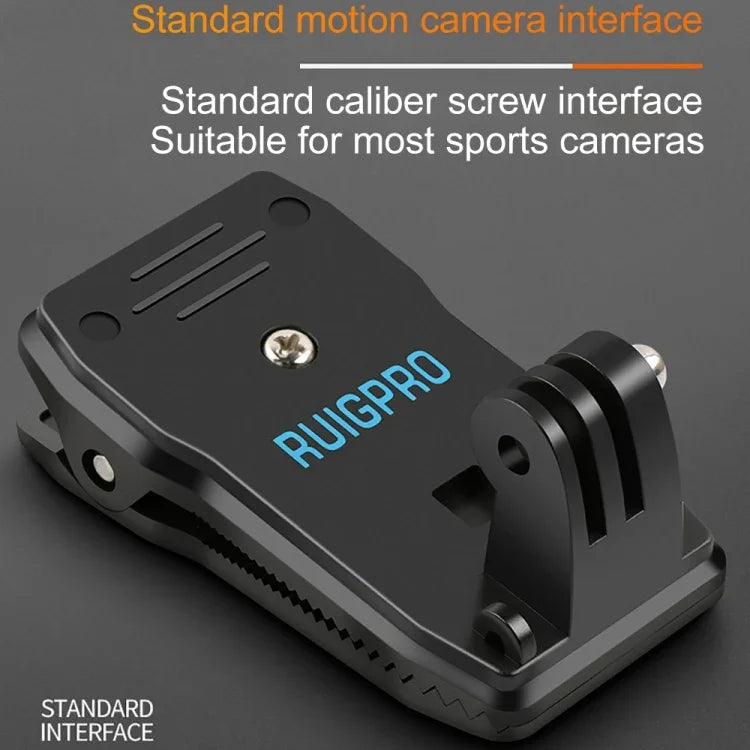 RUIGPRO مشبك تثبيت دوار بزاوية 360 درجة لحقيبة الظهر مع مسمار لـ GoPro، Insta360، DJI وكاميرات الحركة الأخرى، مشبك دوار 360 درجة