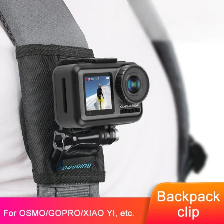 RUIGPRO مشبك تثبيت لحقيبة الظهر مع مسمار من نوع خطاف وحلقة لـ GoPro، Insta360، DJI وكاميرات الحركة الأخرى، مشبك خطاف وحلقة