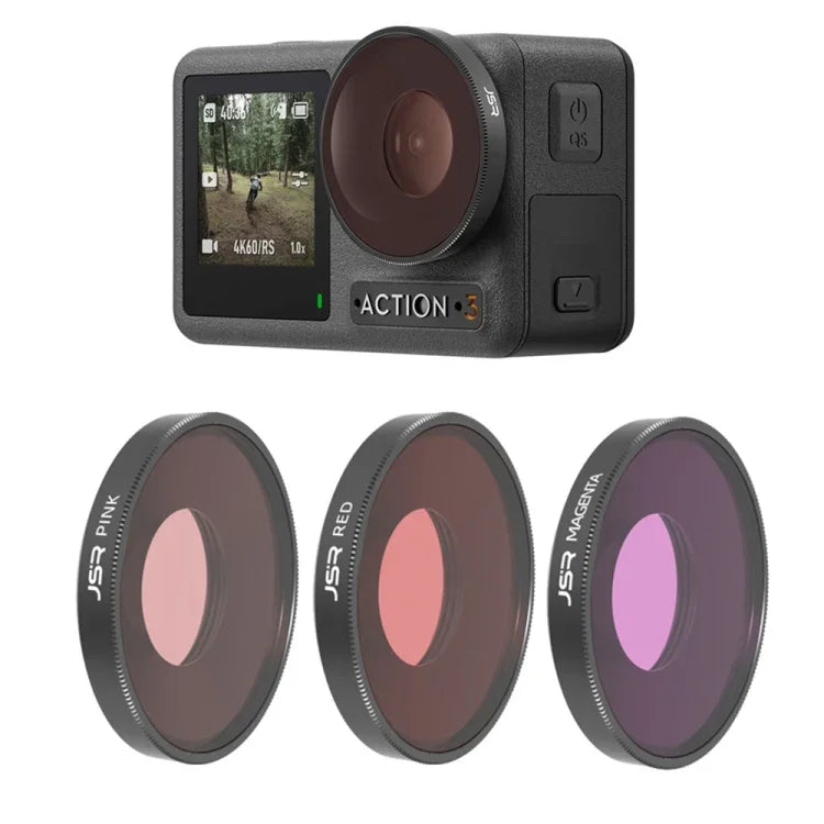فلتر عدسة لون أحمر / وردي / بنفسجي للغوص JSR لـ DJI Osmo Action 3، فلتر غوص 3 في 1
