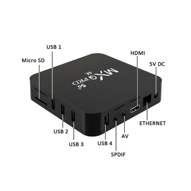 مشغل وسائط MXQ Pro 5G بدقة 1280 × 720 Full HD، 1GB+8GB، لوحة RK30 رباعية النواة، أندرويد 7.1، صندوق تلفاز مع جهاز تحكم عن بعد