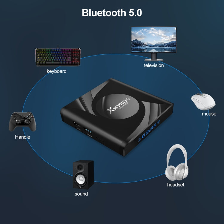 صندوق تلفاز ذكي X88 Pro 13 أندرويد 13.0 مع جهاز تحكم عن بعد، RK3528 رباعي النواة، 4G+32GB، 4G+32GB
