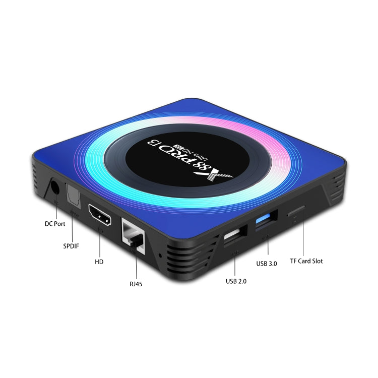 صندوق تلفاز ذكي أكريليك X88 Pro 13 8K ألترا HD أندرويد 13.0 مع جهاز تحكم عن بعد، RK3528 رباعي النواة، 4G+32GB، 4G+32GB