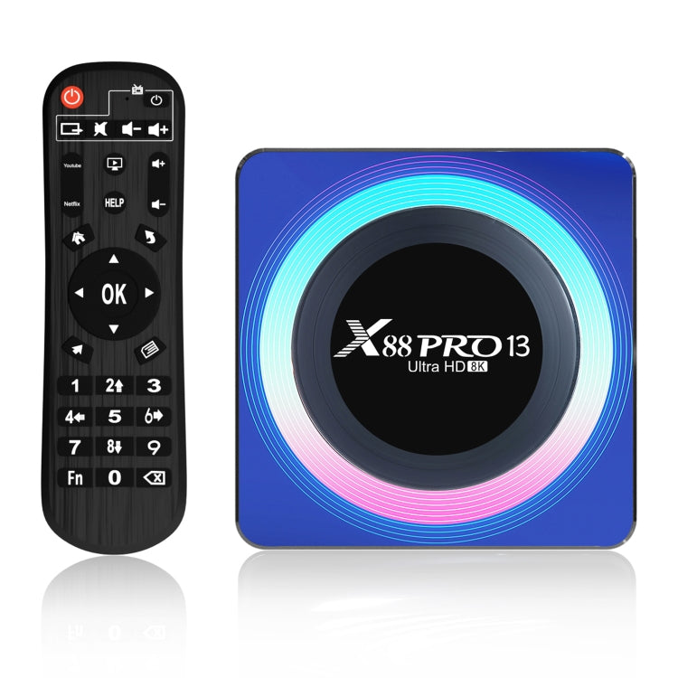صندوق تلفاز ذكي أكريليك X88 Pro 13 8K ألترا HD أندرويد 13.0 مع جهاز تحكم عن بعد، RK3528 رباعي النواة، 4G+64GB، 4G+64GB