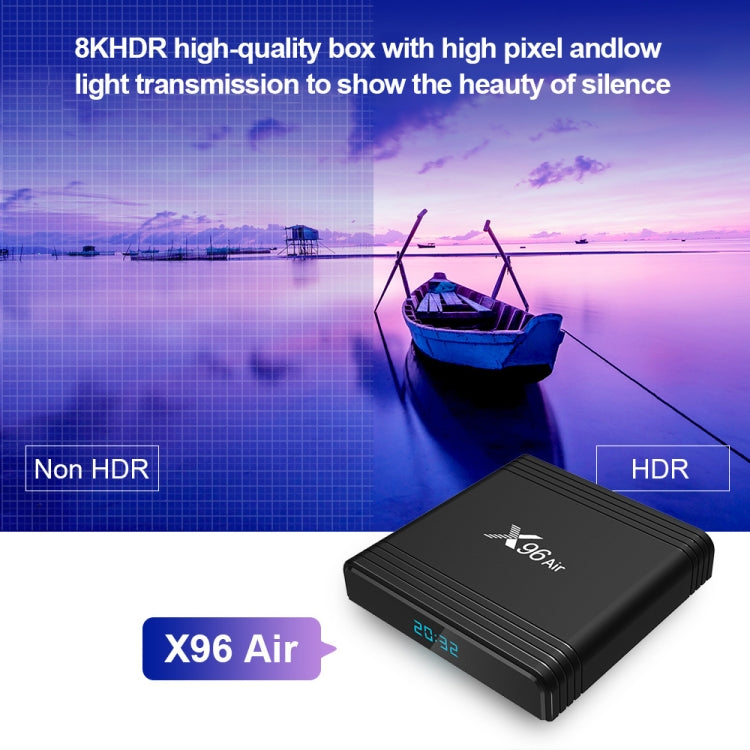 صندوق تلفاز ذكي X96 Air 8K بنظام أندرويد 9.0 مشغل وسائط مع جهاز تحكم عن بعد، رباعي النواة Amlogic S905X3، ذاكرة وصول عشوائي: 4 جيجابايت، ذاكرة تخزين داخلية: 32 جيجابايت، واي فاي مزدوج النطاق، بلوتوث، قابس أسترالي، 4GB+32GB