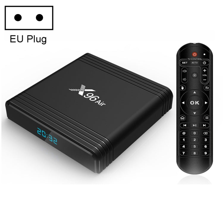 صندوق تلفاز ذكي X96 Air 8K بنظام أندرويد 9.0 مشغل وسائط مع جهاز تحكم عن بعد، رباعي النواة Amlogic S905X3، ذاكرة وصول عشوائي: 4 جيجابايت، ذاكرة تخزين داخلية: 32 جيجابايت، واي فاي مزدوج النطاق، بلوتوث، قابس أسترالي، 4GB+32GB