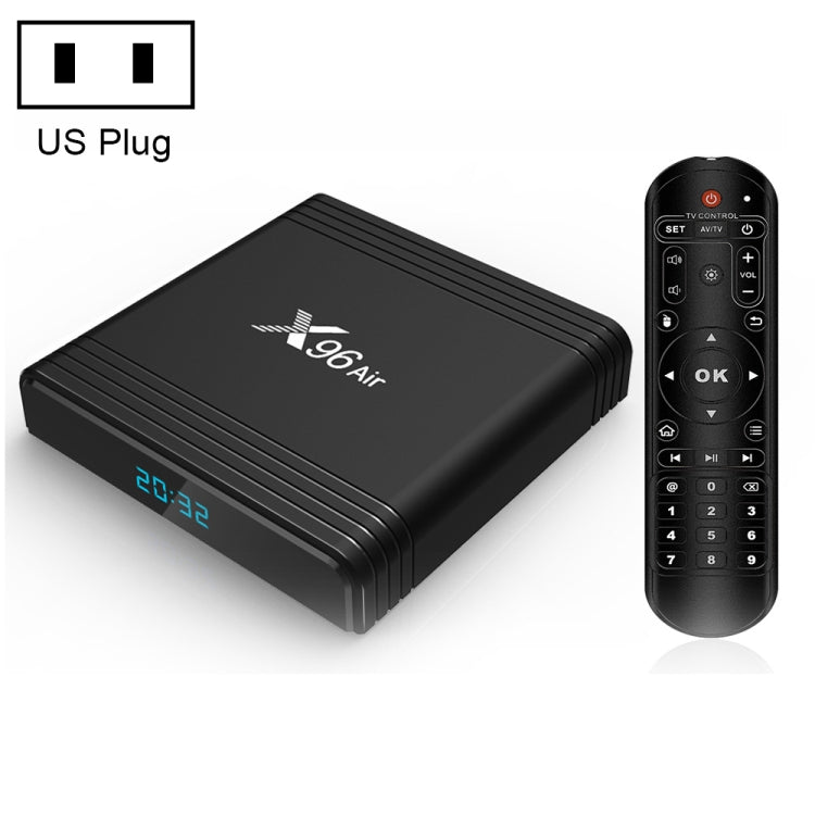 صندوق تلفاز ذكي X96 Air 8K بنظام أندرويد 9.0 مشغل وسائط مع جهاز تحكم عن بعد، رباعي النواة Amlogic S905X3، ذاكرة وصول عشوائي: 4 جيجابايت، ذاكرة تخزين داخلية: 64 جيجابايت، واي فاي مزدوج النطاق، بلوتوث، قابس أسترالي، 4GB+64GB