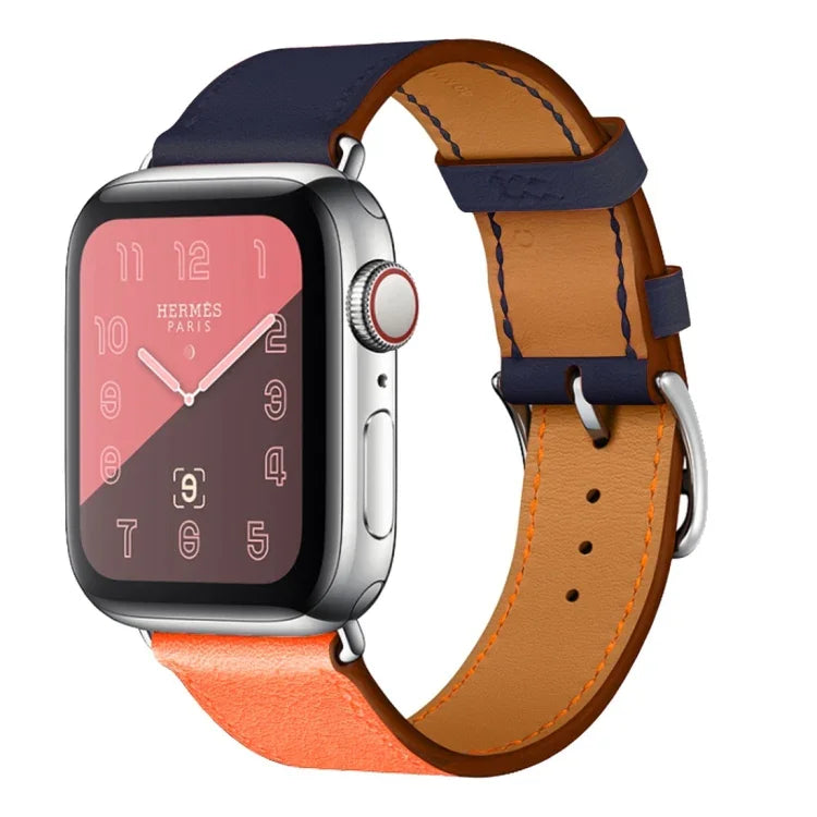 سوار ساعة من الجلد بحلقة مفردة بلونين لسلسلة Apple Watch 3 و2 و1، 38مم برتقالي + أزرق فاتح، 42مم برتقالي + أزرق فاتح، 38مم وردي + أحمر نبيذي، 42مم وردي + أحمر نبيذي، 38مم كهرماني + برتقالي أحمر + وردي فاتح، 42مم كهرماني + برتقالي أحمر + وردي فاتح