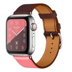 سوار ساعة من الجلد بحلقة مفردة بلونين لسلسلة Apple Watch 3 و2 و1، 38مم برتقالي + أزرق فاتح، 42مم برتقالي + أزرق فاتح، 38مم وردي + أحمر نبيذي، 42مم وردي + أحمر نبيذي، 38مم كهرماني + برتقالي أحمر + وردي فاتح، 42مم كهرماني + برتقالي أحمر + وردي فاتح
