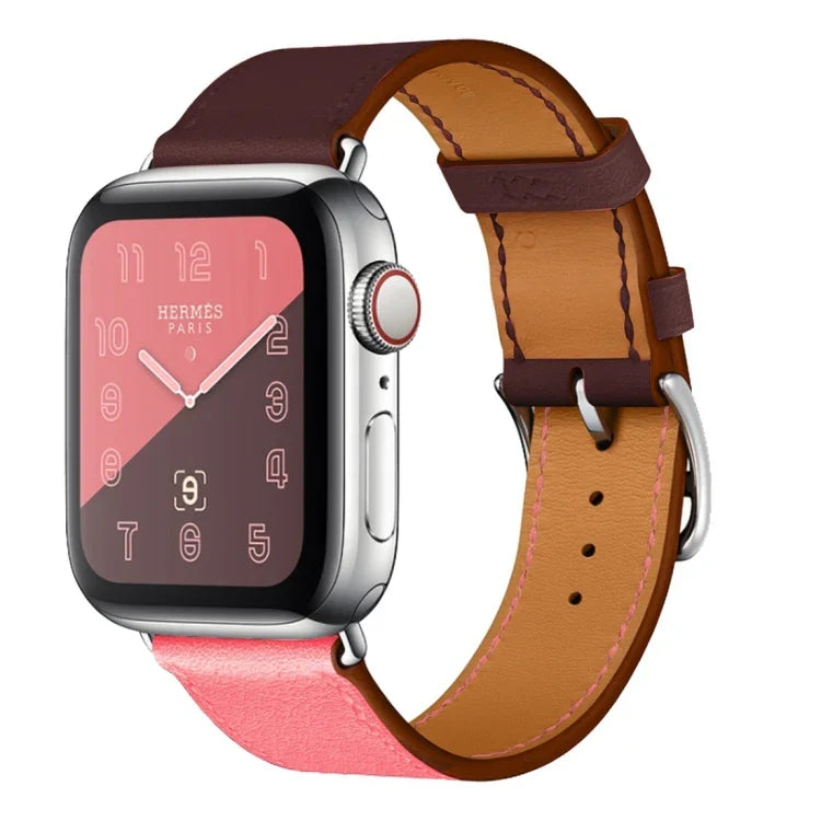 سوار ساعة من الجلد بحلقة مفردة بلونين لسلسلة Apple Watch 3 و2 و1، 38مم برتقالي + أزرق فاتح، 42مم برتقالي + أزرق فاتح، 38مم وردي + أحمر نبيذي، 42مم وردي + أحمر نبيذي، 38مم كهرماني + برتقالي أحمر + وردي فاتح، 42مم كهرماني + برتقالي أحمر + وردي فاتح