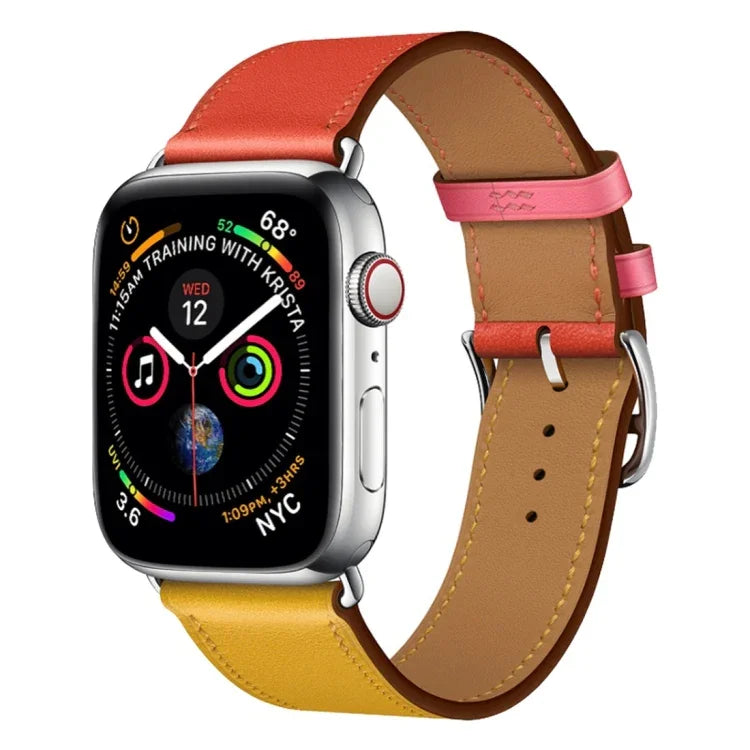 سوار ساعة من الجلد بحلقة مفردة بلونين لسلسلة Apple Watch 3 و2 و1، 38مم برتقالي + أزرق فاتح، 42مم برتقالي + أزرق فاتح، 38مم وردي + أحمر نبيذي، 42مم وردي + أحمر نبيذي، 38مم كهرماني + برتقالي أحمر + وردي فاتح، 42مم كهرماني + برتقالي أحمر + وردي فاتح