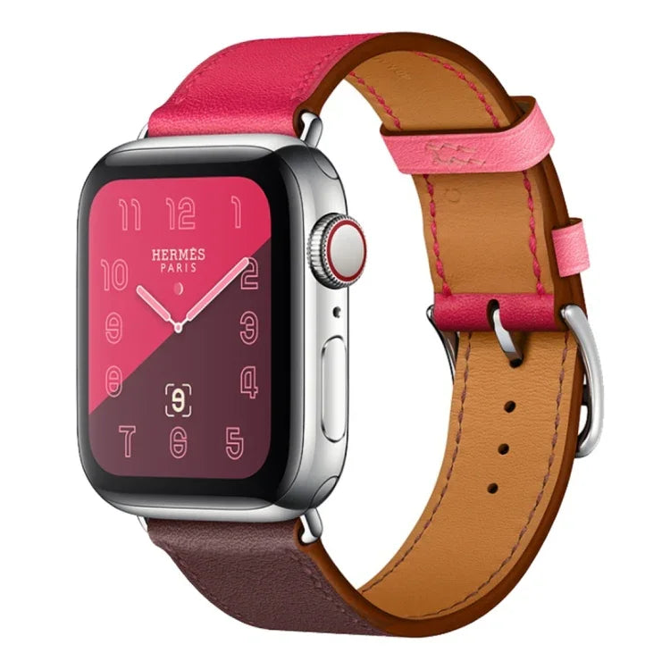 سوار ساعة من الجلد بحلقة مفردة بلونين لسلسلة Apple Watch 3 و2 و1، 38مم برتقالي + أزرق فاتح، 42مم برتقالي + أزرق فاتح، 38مم وردي + أحمر نبيذي، 42مم وردي + أحمر نبيذي، 38مم كهرماني + برتقالي أحمر + وردي فاتح، 42مم كهرماني + برتقالي أحمر + وردي فاتح