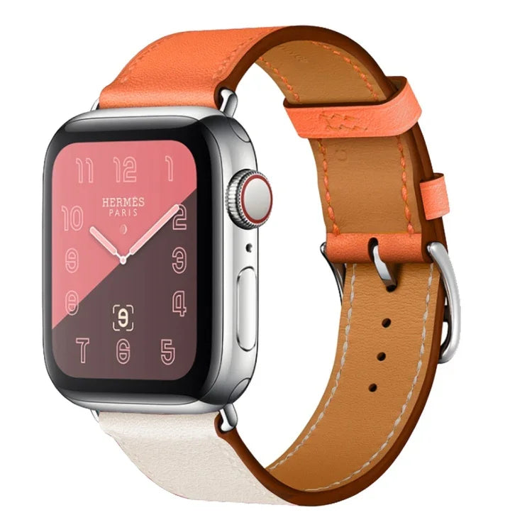 سوار ساعة من الجلد بحلقة مفردة بلونين لسلسلة Apple Watch 3 و2 و1، 38مم برتقالي + أزرق فاتح، 42مم برتقالي + أزرق فاتح، 38مم وردي + أحمر نبيذي، 42مم وردي + أحمر نبيذي، 38مم كهرماني + برتقالي أحمر + وردي فاتح، 42مم كهرماني + برتقالي أحمر + وردي فاتح