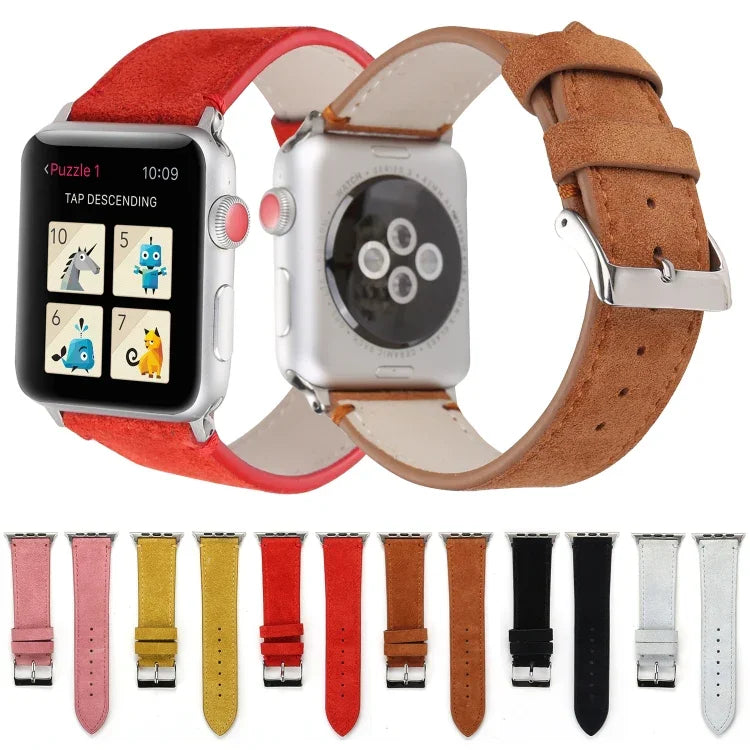 سوار ساعة من الجلد الطبيعي المطفأ لساعات Apple Watch Series 6 & SE & 5 & 4 مقاس 40مم / 3 & 2 & 1 مقاس 38مم، لساعات Apple Watch Series 7 مقاس 41مم / 6 & SE & 5 & 4 مقاس 40مم / 3 & 2 & 1 مقاس 38مم