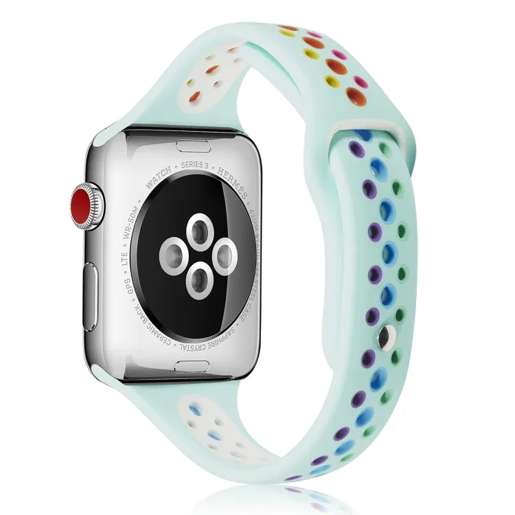 Rainbow Silicone Watchband For Apple Watch Series 6 & SE & 5 & 4 40mm / 3 & 2 & 1 38mm, For Apple Watch Series 7 41mm / 6 & SE & 5 & 4 40mm / 3 & 2 & 1 38mm, For Apple Watch Series 8&7 41mm / SE 2&6&SE&5&4 40mm / 3&2&1 38mm