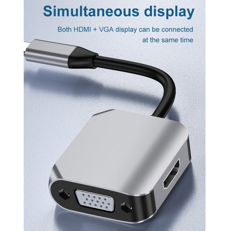 محول HW-6002 2 في 1 من Type-C / USB-C إلى HDMI + VGA، HW-6002