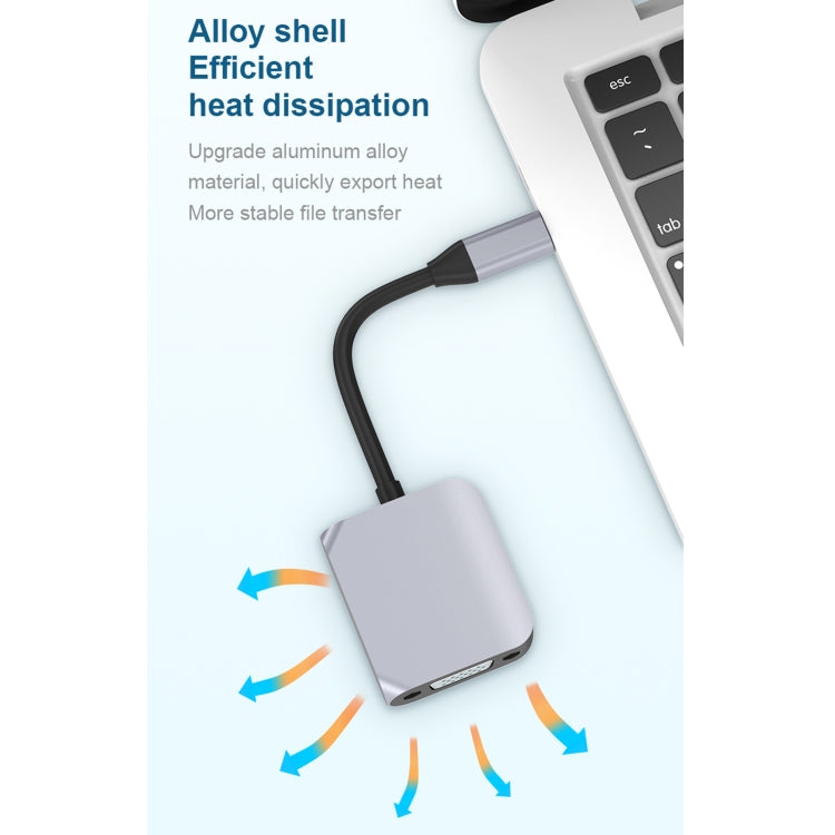 محول HW-6002 2 في 1 من Type-C / USB-C إلى HDMI + VGA، HW-6002