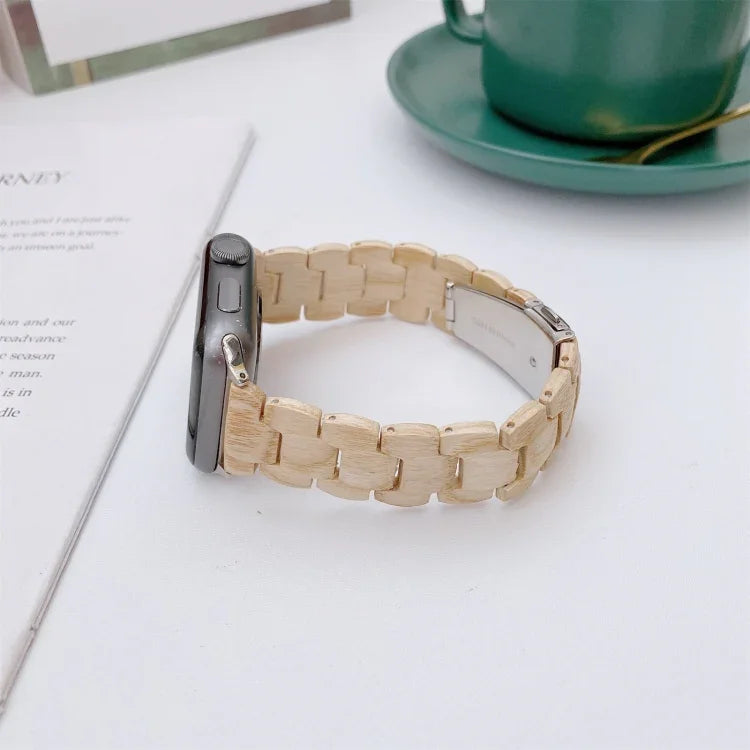 سوار ساعة من خرز الخشب المنسوج لسلسلة Apple Watch 6 و SE و 5 و 4 مقاس 44 مم / 3 و 2 و 1 مقاس 42 مم، لسلسلة Apple Watch Ultra مقاس 49 مم / 8 و 7 مقاس 45 مم / SE 2 و 6 و SE و 5 و 4 مقاس 44 مم / 3 و 2 و 1 مقاس 42 مم