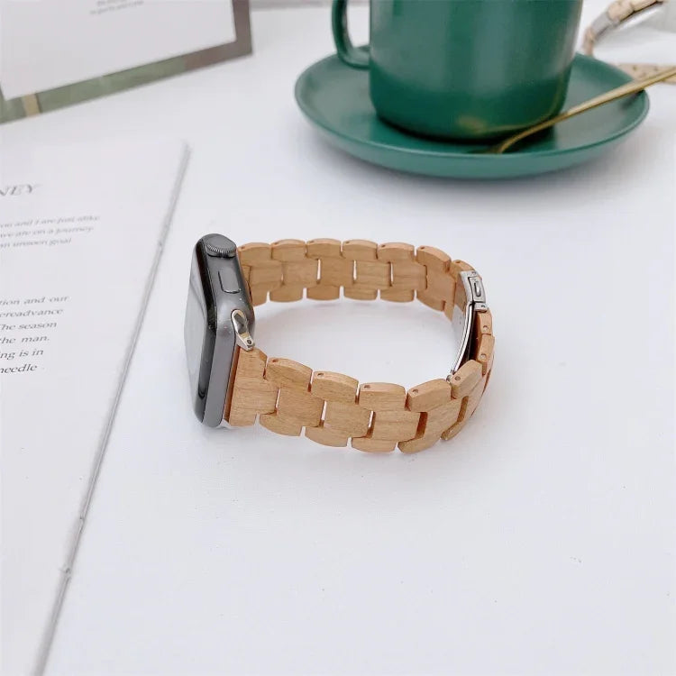 سوار ساعة من خرز الخشب المنسوج لسلسلة Apple Watch 6 و SE و 5 و 4 مقاس 44 مم / 3 و 2 و 1 مقاس 42 مم، لسلسلة Apple Watch Ultra مقاس 49 مم / 8 و 7 مقاس 45 مم / SE 2 و 6 و SE و 5 و 4 مقاس 44 مم / 3 و 2 و 1 مقاس 42 مم