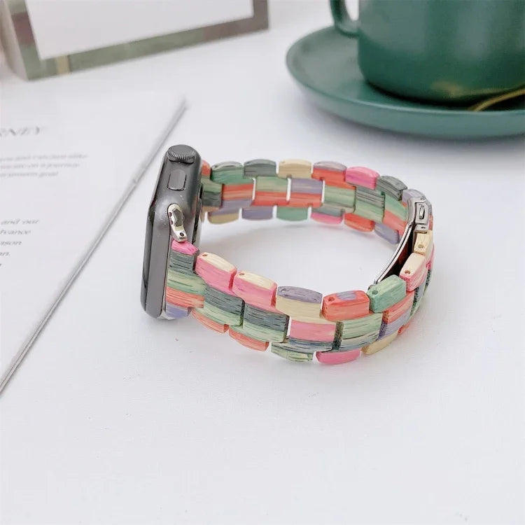 سوار ساعة من خرز الخشب المنسوج لسلسلة Apple Watch 6 و SE و 5 و 4 مقاس 44 مم / 3 و 2 و 1 مقاس 42 مم، لسلسلة Apple Watch Ultra مقاس 49 مم / 8 و 7 مقاس 45 مم / SE 2 و 6 و SE و 5 و 4 مقاس 44 مم / 3 و 2 و 1 مقاس 42 مم