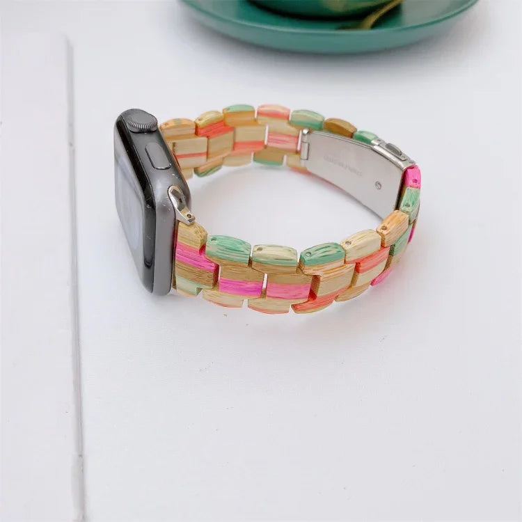 سوار ساعة من خرز الخشب المنسوج لسلسلة Apple Watch 6 و SE و 5 و 4 مقاس 44 مم / 3 و 2 و 1 مقاس 42 مم، لسلسلة Apple Watch Ultra مقاس 49 مم / 8 و 7 مقاس 45 مم / SE 2 و 6 و SE و 5 و 4 مقاس 44 مم / 3 و 2 و 1 مقاس 42 مم