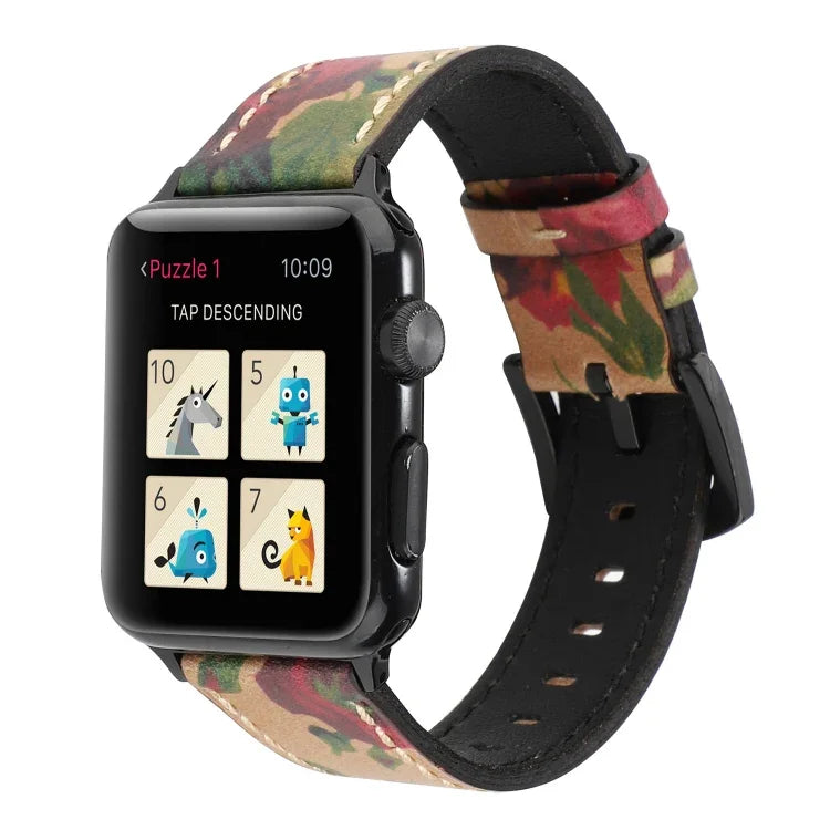 سوار ساعة من جلد البقر الطبيعي بطبقة رأسية عتيقة لسلسلة Apple Watch 6 و SE و 5 و 4 مقاس 44 مم / 3 و 2 و 1 مقاس 42 مم، لسلسلة Apple Watch 7 مقاس 45 مم / 6 و SE و 5 و 4 مقاس 44 مم / 3 و 2 و 1 مقاس 42 مم