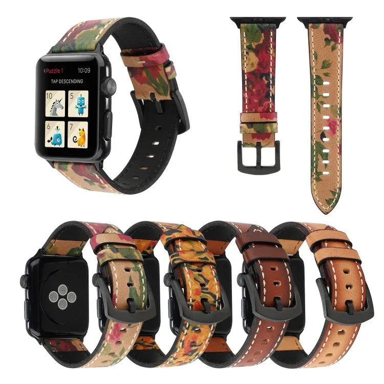 سوار ساعة من جلد البقر الطبيعي بطبقة رأسية عتيقة لسلسلة Apple Watch 6 و SE و 5 و 4 مقاس 44 مم / 3 و 2 و 1 مقاس 42 مم، لسلسلة Apple Watch 7 مقاس 45 مم / 6 و SE و 5 و 4 مقاس 44 مم / 3 و 2 و 1 مقاس 42 مم