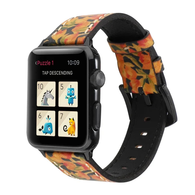 سوار ساعة من جلد البقر الطبيعي بطبقة رأسية عتيقة لسلسلة Apple Watch 6 و SE و 5 و 4 مقاس 44 مم / 3 و 2 و 1 مقاس 42 مم، لسلسلة Apple Watch 7 مقاس 45 مم / 6 و SE و 5 و 4 مقاس 44 مم / 3 و 2 و 1 مقاس 42 مم
