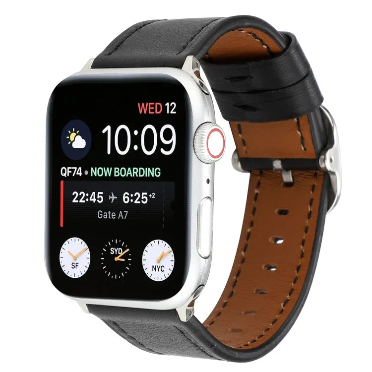 سوار جلد طبيعي بنمط إبزيم عصري، لسلسلة Apple Watch 7 مقاس 41مم / 6 وSE و5 و4 مقاس 40مم / 3 و2 و1 مقاس 38مم، لسلسلة Apple Watch 7 مقاس 45مم / 6 وSE و5 و4 مقاس 44مم / 3 و2 و1 مقاس 42مم