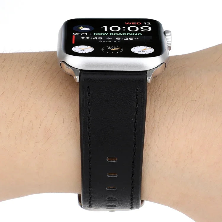 سوار جلد طبيعي بنمط إبزيم عصري، لسلسلة Apple Watch 7 مقاس 41مم / 6 وSE و5 و4 مقاس 40مم / 3 و2 و1 مقاس 38مم، لسلسلة Apple Watch 7 مقاس 45مم / 6 وSE و5 و4 مقاس 44مم / 3 و2 و1 مقاس 42مم