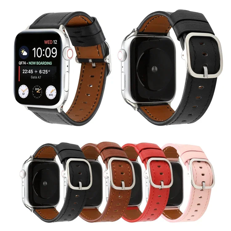 سوار جلد طبيعي بنمط إبزيم عصري، لسلسلة Apple Watch 7 مقاس 41مم / 6 وSE و5 و4 مقاس 40مم / 3 و2 و1 مقاس 38مم، لسلسلة Apple Watch 7 مقاس 45مم / 6 وSE و5 و4 مقاس 44مم / 3 و2 و1 مقاس 42مم