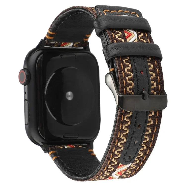 سوار جلد طبيعي بنمط عرقي، لسلسلة Apple Watch 7 مقاس 41مم / 6 وSE و5 و4 مقاس 40مم / 3 و2 و1 مقاس 38مم، لسلسلة Apple Watch 7 مقاس 45مم / 6 وSE و5 و4 مقاس 44مم / 3 و2 و1 مقاس 42مم