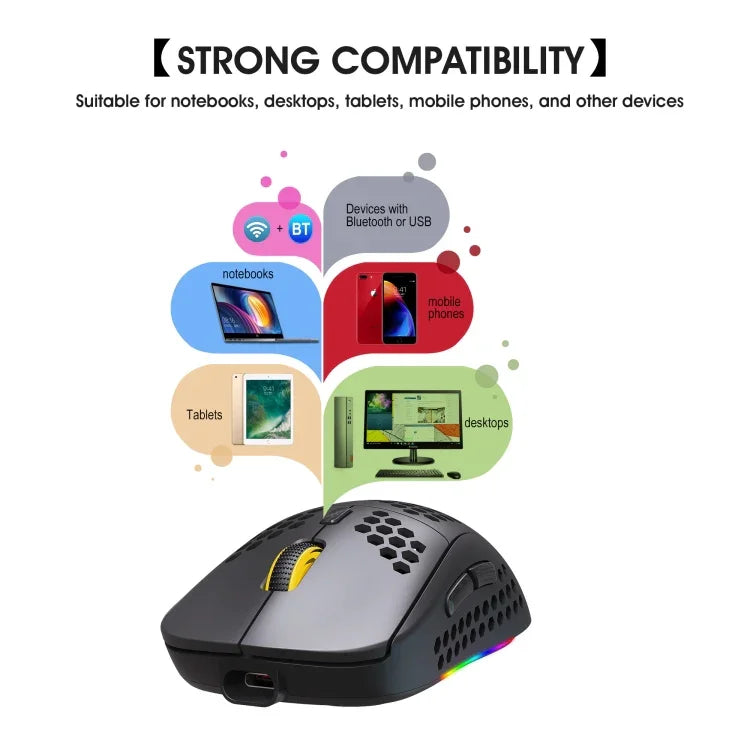 فأرة ألعاب لاسلكية HXSJ T90 بإضاءة RGB وثلاثة أوضاع