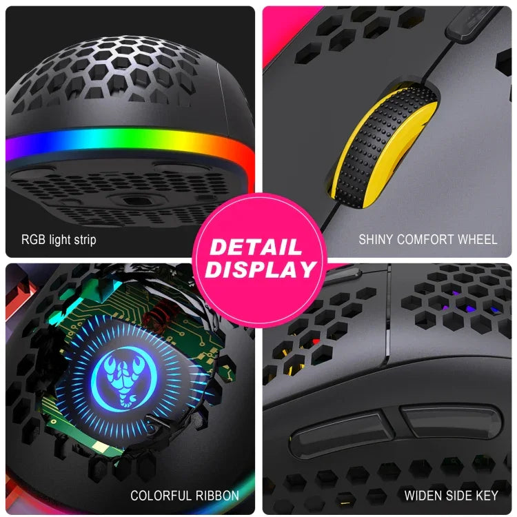 فأرة ألعاب لاسلكية HXSJ T90 بإضاءة RGB وثلاثة أوضاع