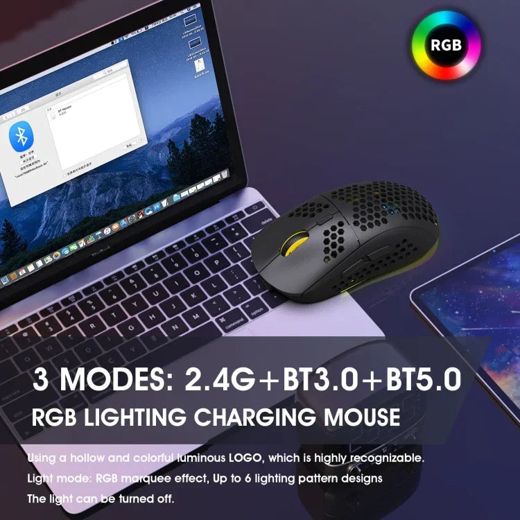 فأرة ألعاب لاسلكية HXSJ T90 بإضاءة RGB وثلاثة أوضاع