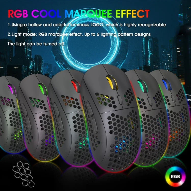 فأرة ألعاب لاسلكية HXSJ T90 بإضاءة RGB وثلاثة أوضاع