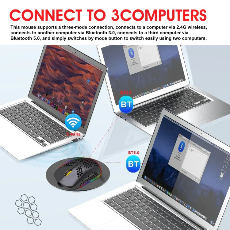 فأرة ألعاب لاسلكية HXSJ T90 بإضاءة RGB وثلاثة أوضاع