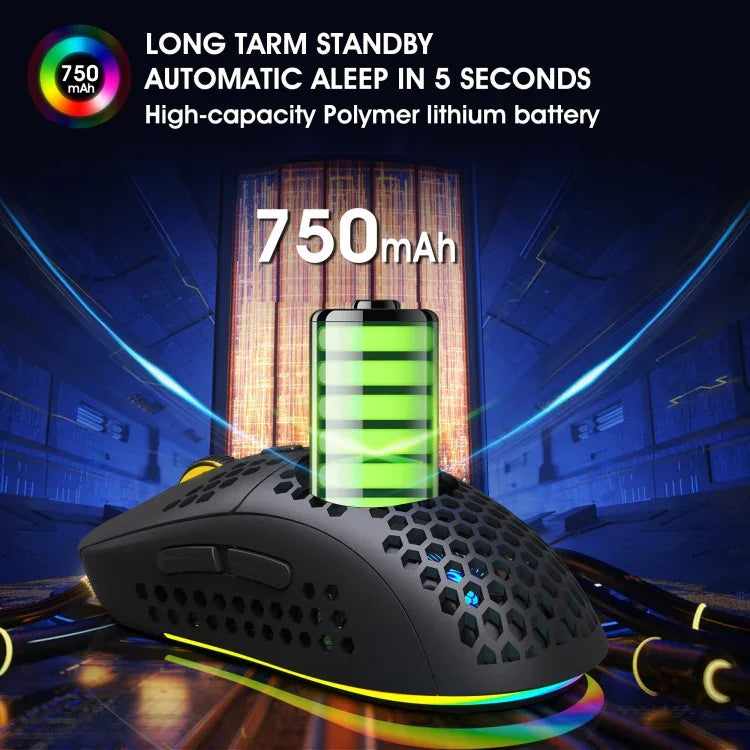 فأرة ألعاب لاسلكية HXSJ T90 بإضاءة RGB وثلاثة أوضاع