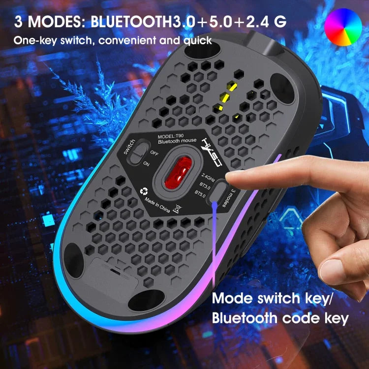 فأرة ألعاب لاسلكية HXSJ T90 بإضاءة RGB وثلاثة أوضاع