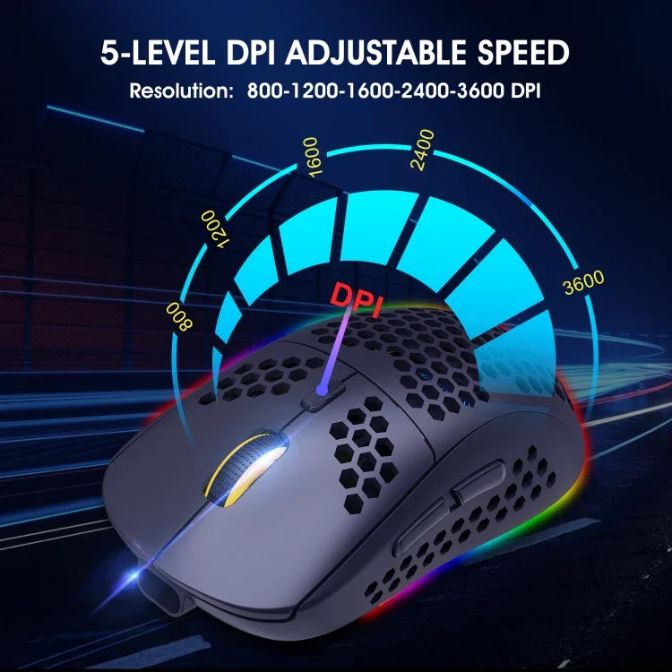 فأرة ألعاب لاسلكية HXSJ T90 بإضاءة RGB وثلاثة أوضاع