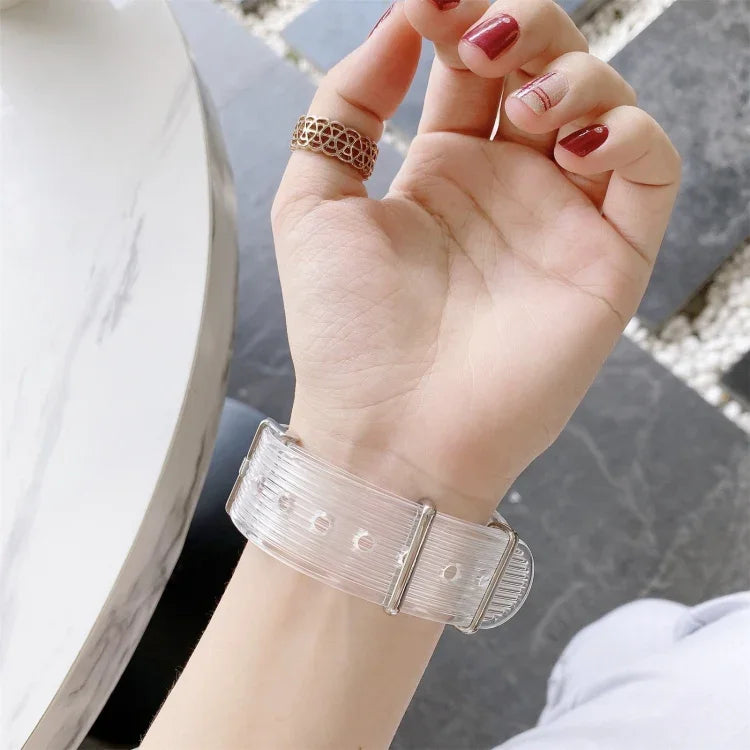 سوار ساعة شفاف من TPU بألوان حلوى لسلسلة Apple Watch 6 و SE و 5 و 4 مقاس 40 مم، لسلسلة Apple Watch 7 مقاس 41 مم / و 6 و SE و 5 و 4 مقاس 40 مم