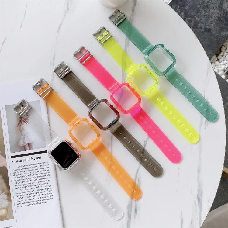 سوار ساعة شفاف من TPU بألوان حلوى لسلسلة Apple Watch 6 و SE و 5 و 4 مقاس 40 مم، لسلسلة Apple Watch 7 مقاس 41 مم / و 6 و SE و 5 و 4 مقاس 40 مم
