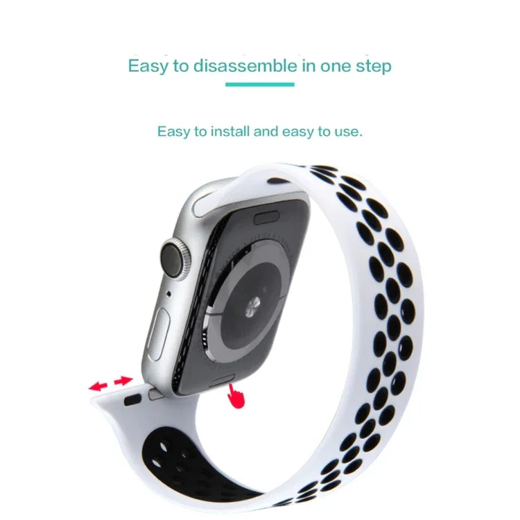 سوار ساعة من السيليكون المرن لسلسلة Apple Watch 6 و SE و 5 و 4 مقاس 44مم / 3 و 2 و 1 مقاس 42مم، 150مم (أسود أبيض)، 150مم (وردي فاتح أبيض)، 150مم (أزرق أبيض)، 160مم (وردي فاتح أبيض)