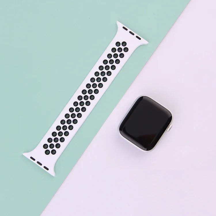 سوار ساعة من السيليكون المرن لسلسلة Apple Watch 6 و SE و 5 و 4 مقاس 44مم / 3 و 2 و 1 مقاس 42مم، 150مم (أسود أبيض)، 150مم (وردي فاتح أبيض)، 150مم (أزرق أبيض)، 160مم (وردي فاتح أبيض)