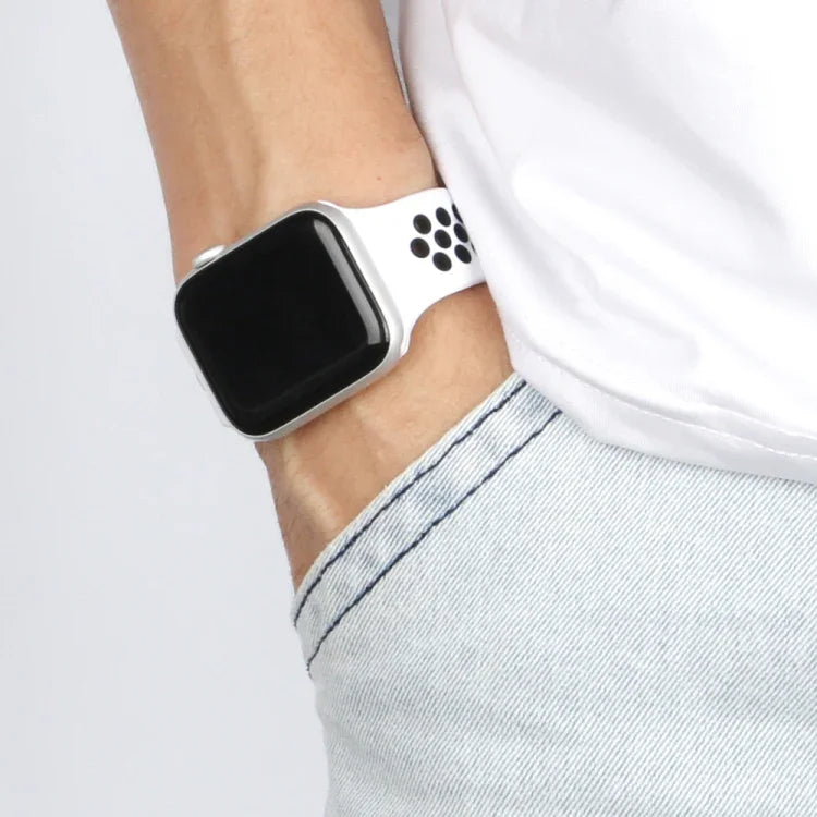 سوار ساعة من السيليكون المرن لسلسلة Apple Watch 6 و SE و 5 و 4 مقاس 44مم / 3 و 2 و 1 مقاس 42مم، 150مم (أسود أبيض)، 150مم (وردي فاتح أبيض)، 150مم (أزرق أبيض)، 160مم (وردي فاتح أبيض)